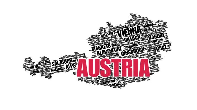 Animated Austria Map Silhouette Tag Cloud