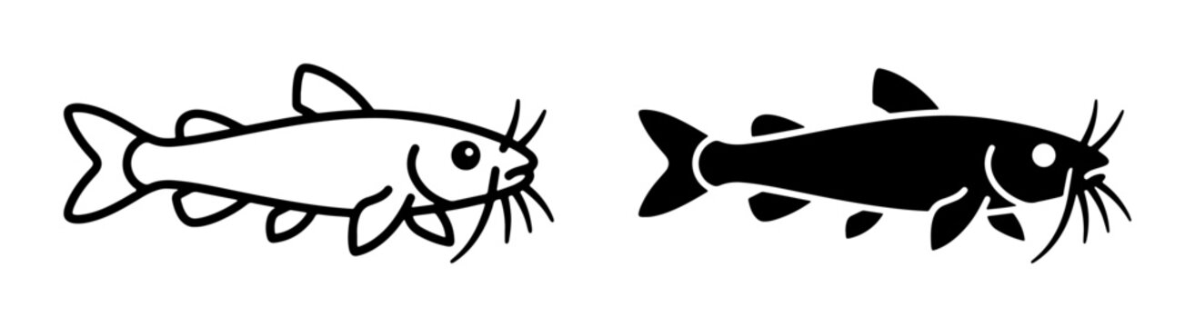 Catfish Icons, Simple Outline and Silhouette Vector Art for Aquatic Themes, Fishing and Wildlife Graphics