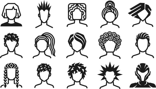 Trendy Hairstyle Character Icons Bold Vector Art Avatars 