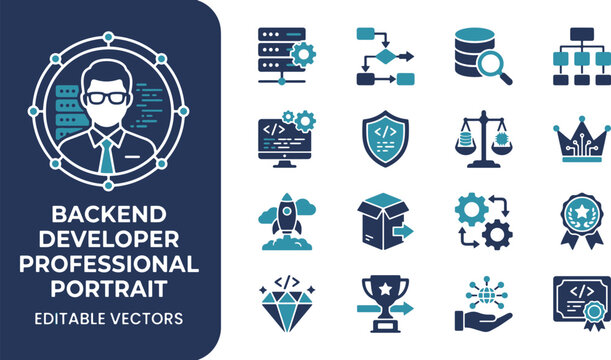 Software Engineering and Backend Development Vector Icon Set for Professional Technical Projects