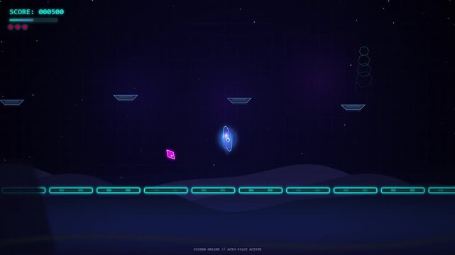 Retro 2D Pixel Art Gameplay with Neon Blue and Pink Lighting in Futuristic Setting