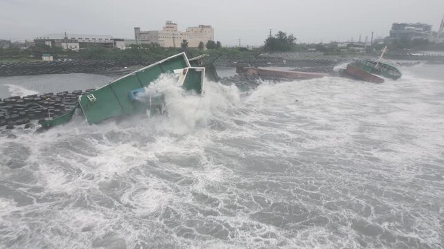 Rough Seas And Powerful Waves Batter Wrecked Ship Along Coast