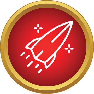 Rocket icon launching up in a red circle with gold border