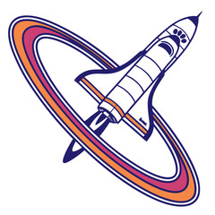 Space rocket launching through a colorful orbit ring with space shuttle © Tiya