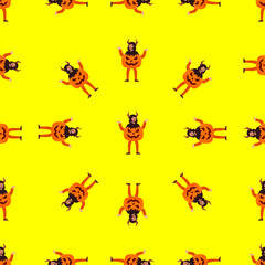 Obraz premium halloween pumpkin costume seamless pattern on bright yellow background