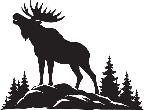 bull moose calling in forest silhouette vector illustration