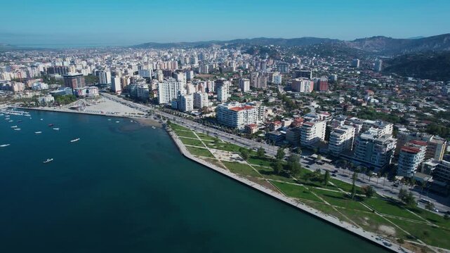 Panoramic Lungomare promenade overlooking a quiet sea with modern hotels and popular beachside restaurants