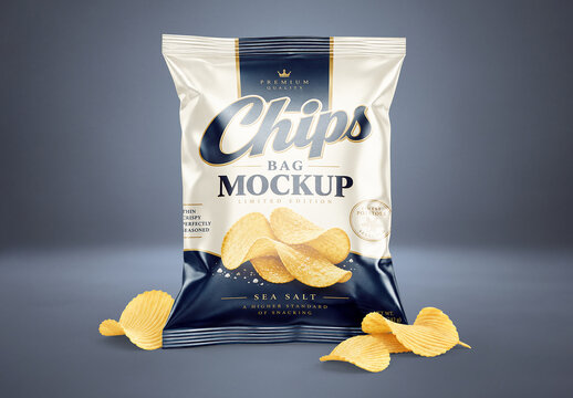 Silver Foil Snack Bag Mockup
