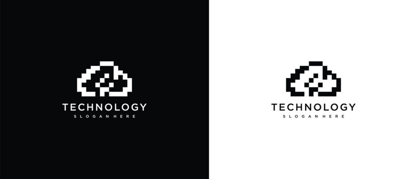 Pixelated Cloud and Brain Logo for Technology Company