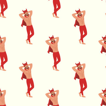 standing red devil wearing long flowing dark magic cape
