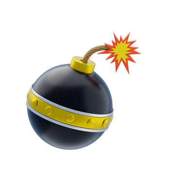 3D round bomb with lit fuse cartoon icon