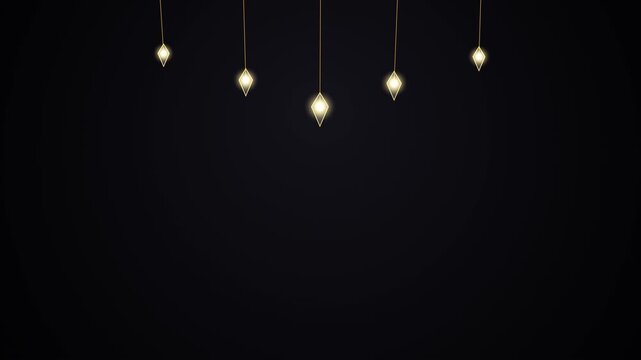 Cinematic Drone View of Illuminated Hanging Light Bulbs in Dark Background With Slow Motion Camera Movement for Stock Video Footage