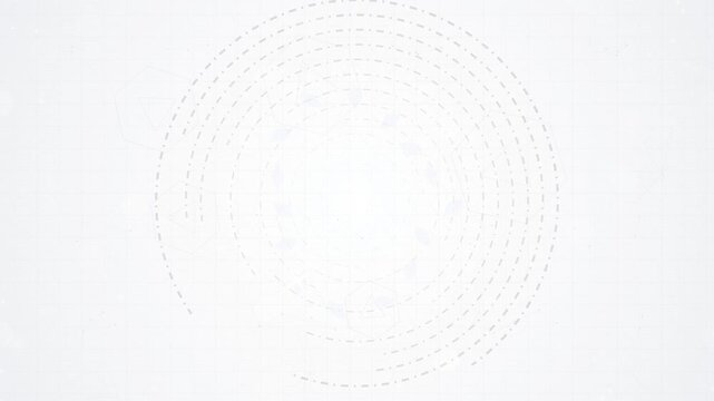 Minimalist white futuristic tech background with pulsing concentric digital circular particles