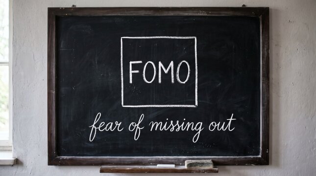 FOMO Fear Of Missing Out Written On A Blackboard.