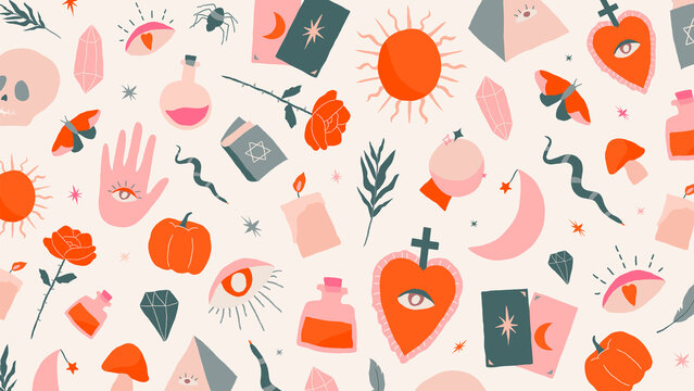 Bohemian Witchcraft doodle Halloween background