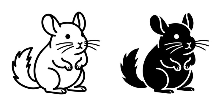 Chinchilla Vector Icons, Cute Rodent Graphics, Black and White Animal Illustrations for Pet Lovers and Wildlife Designs