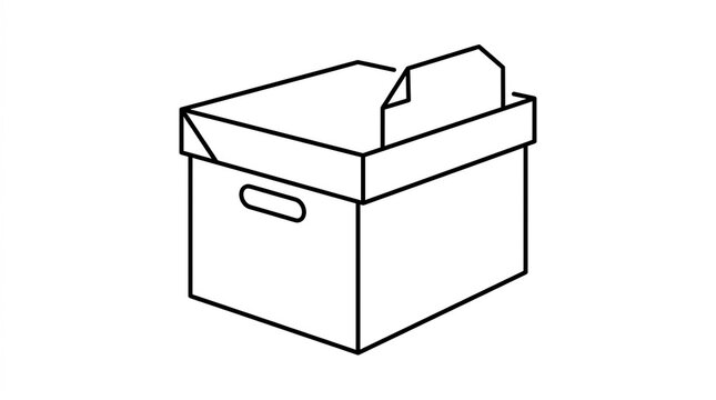 Box archive icon with document line art illustration