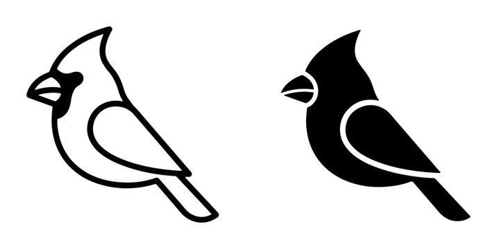 Cardinal Bird Icons, Minimalist Outline and Silhouette Vector Graphics. Simple Red Bird Symbols for Nature and Wildlife Designs. Clean Graphic Elements.