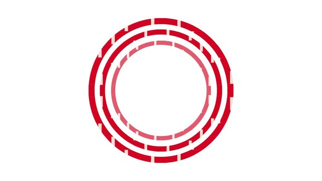 Round geometric pattern with red and white square animation video on a white background