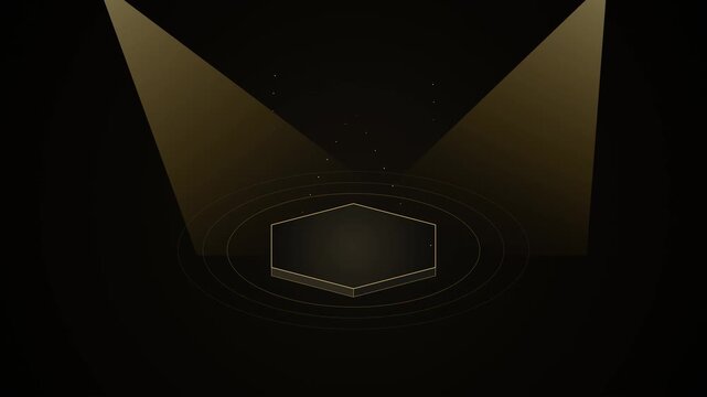 Cinematic 4K Motion Tracking Shot Of Geometric Hexagon In Dark Space With Light Effects For Technology And Science