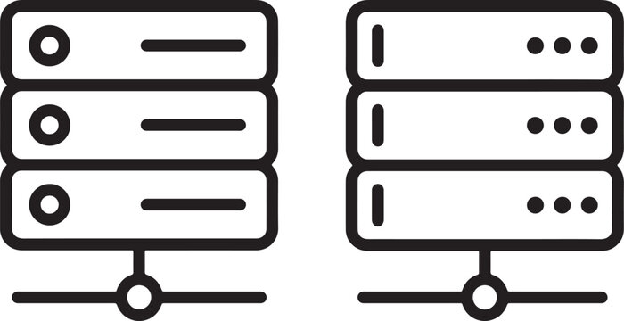 Server rack management icon collection featuring database servers control panels network infrastructure symbols with adjustable settings isolated on white background