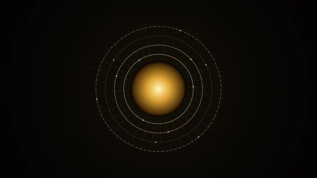 Futuristic Gold Sphere Rotating In Dark Space With Digital Data Circles And Motion Blur For Technology Stock Video