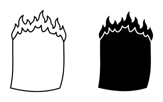 Burning Paper Icon Set, Fire Document Symbol, Flame Message Graphic, Hot Information Vector
