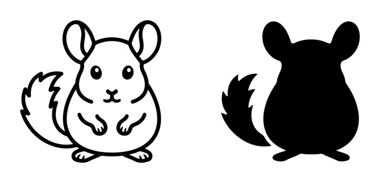 Chinchilla Vector Icons: Outline and Silhouette, Cute Rodent Graphics for Pet Lovers and Wildlife Designs