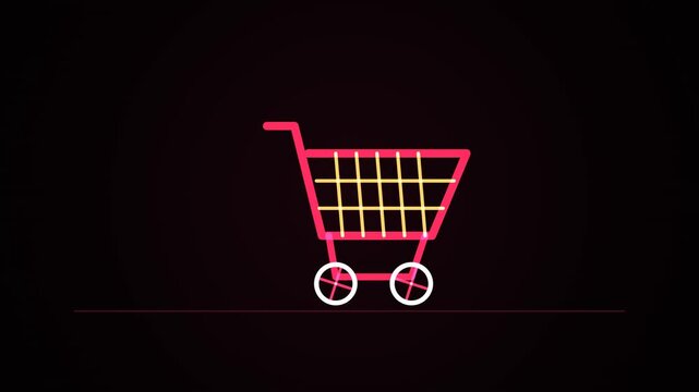 Neon Shopping Cart Animation Slow Motion Tracking Shot In Dark Background With Cinematic 4K Footage For E-Commerce Marketing