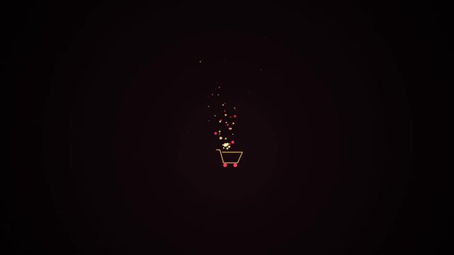 Shopping Cart Motion In Black Background With Falling Bubbles Cinematic 4K Stock Footage