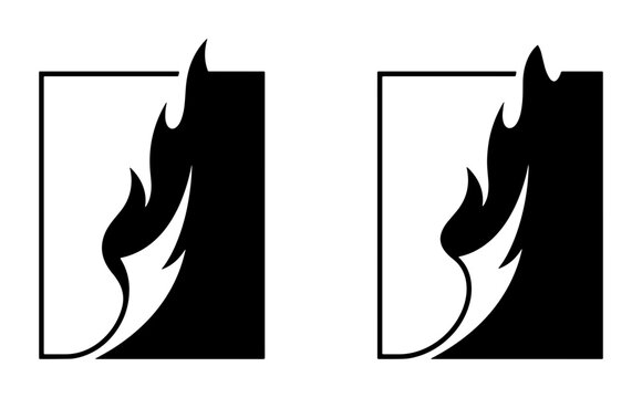 Abstract Fire Flame Icon Set, Minimalist Black and White Heat Symbol Graphics, Hot Energy Emblem Collection for Branding and Design