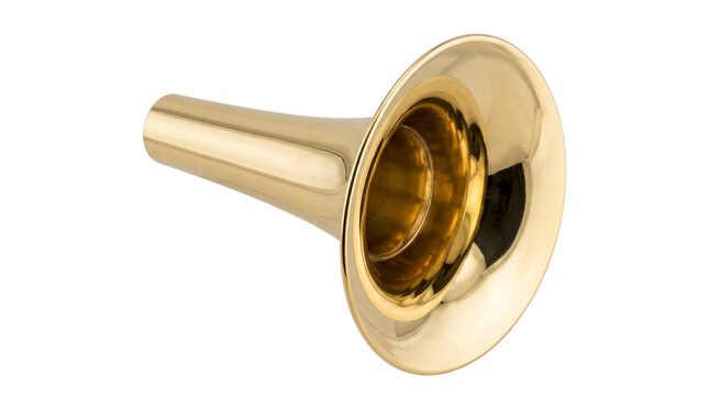 Polished brass trumpet mouthpiece, professional gold musical instrument accessory, shiny metal brasswind component for musicians isolated PNG with Transparent Background