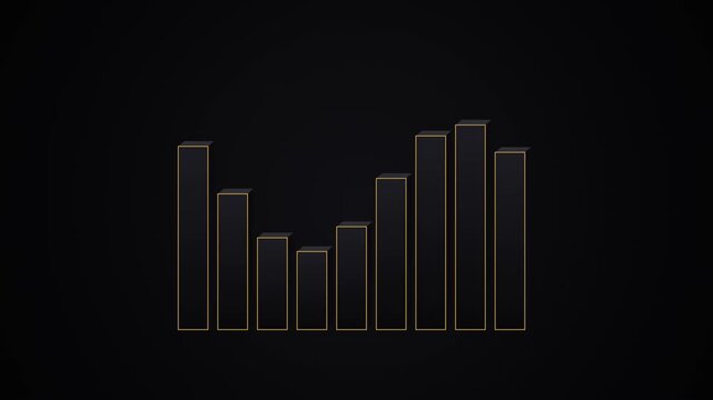 Cinematic 4K Motion Tracking Shot Of Digital Bar Graph Animation In Dark Background With Camera Movement