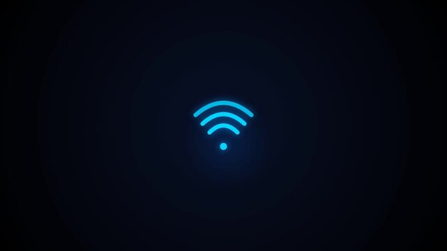 Glowing blue wifi symbol on dark background with digital theme