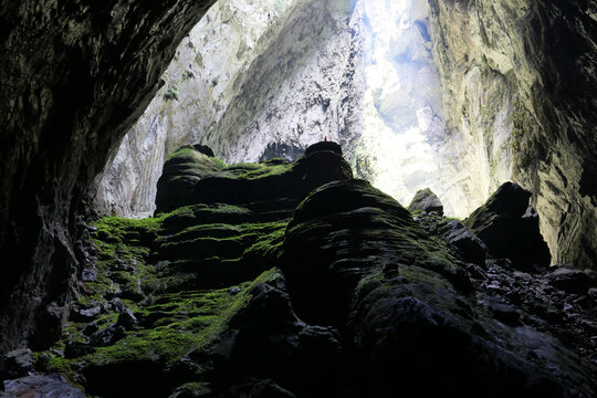 Massive Chamber and Light Beams in Hang Son Doong Cave, Phong Nha-Ke Bang National Park, Vietnam