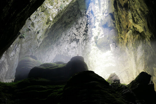 Massive Chamber and Light Beams in Hang Son Doong Cave, Phong Nha-Ke Bang National Park, Vietnam