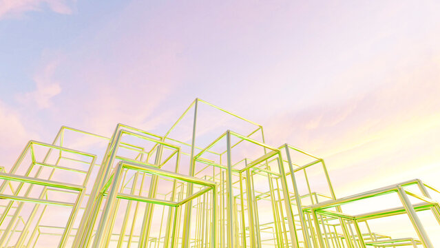 Transparent glass cubes forming modern geometric art installation