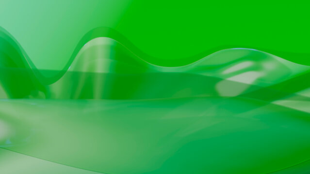 Green transparent abstract waves with smooth fluid curves