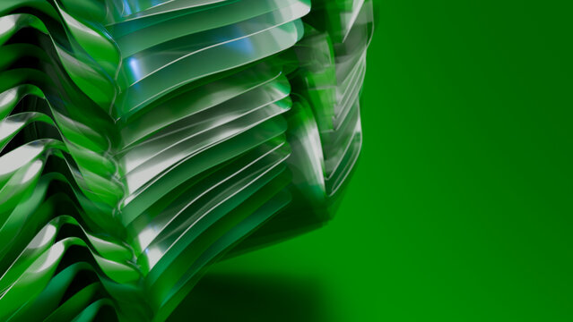 Green abstract layered translucent shape with curved surfaces
