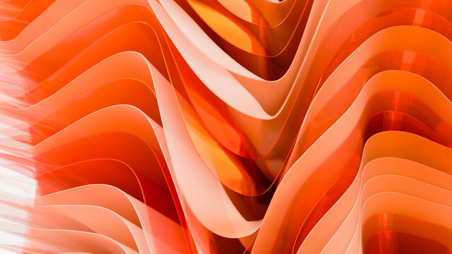 Abstract orange fluid curved shapes in a layered glossy design