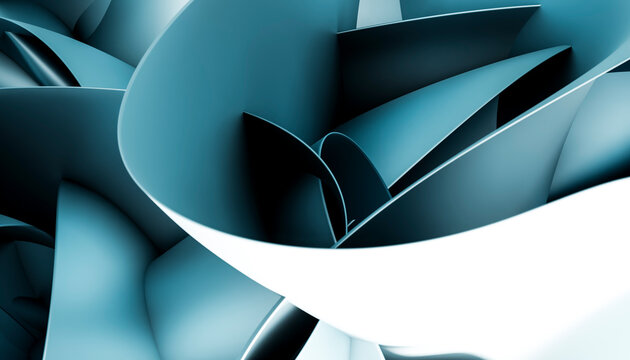 Curled blue paper creating abstract shapes in close-up studio photo