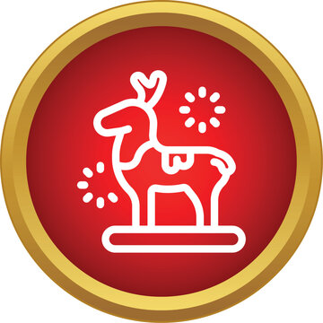 Reindeer icon on a red and gold circular button representing winter holidays