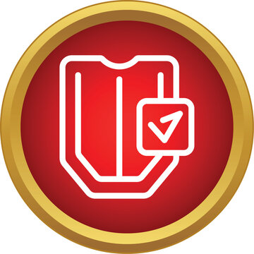 Red circular badge displaying a white outline shield and checkmark symbol