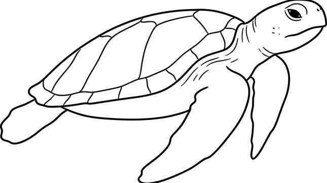 Sea Turtle Swimming Underwater Hand Drawn Outline Line Art Illustration