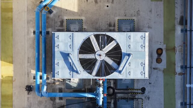 Top Down View of an Industrial Fan Rooftop Air Conditioner Cooling System