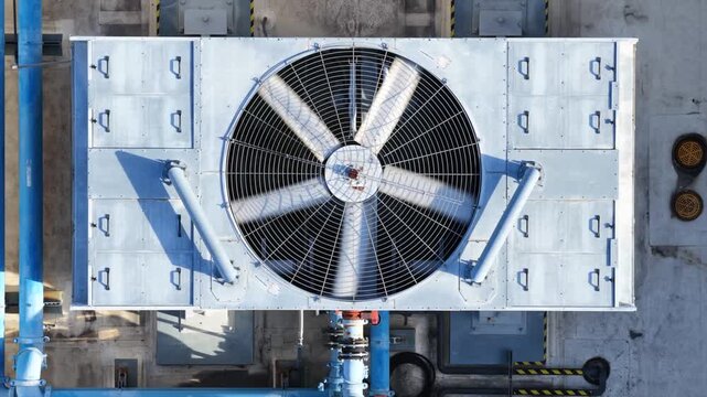 Top Down View of an Industrial Fan Rooftop Air Conditioner Cooling System