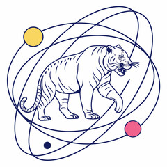 Tiger silhouette inside a spinning orbital ring system with big cat nature art wild animal © maruf