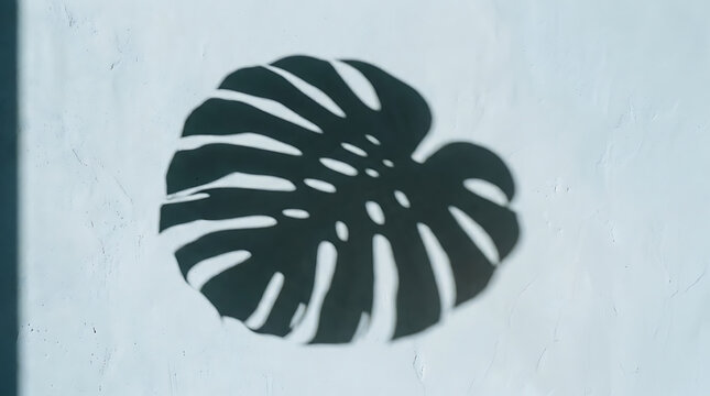 Minimalist monstera leaf shadow on a white wall for modern interior design background