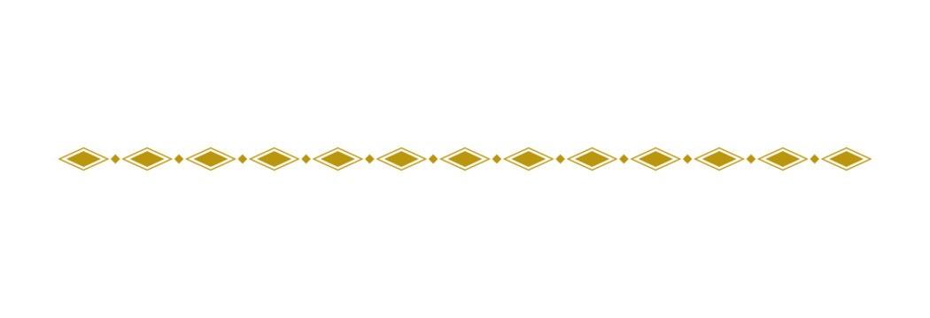 Luxurious Golden Metallic Horizontal Line Divider with Repeating Diamond Pattern Isolated on White