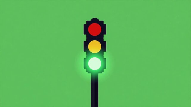Vector Traffic Light Changing Color Red Yellow Green on Green Screen 5 Seconds Video